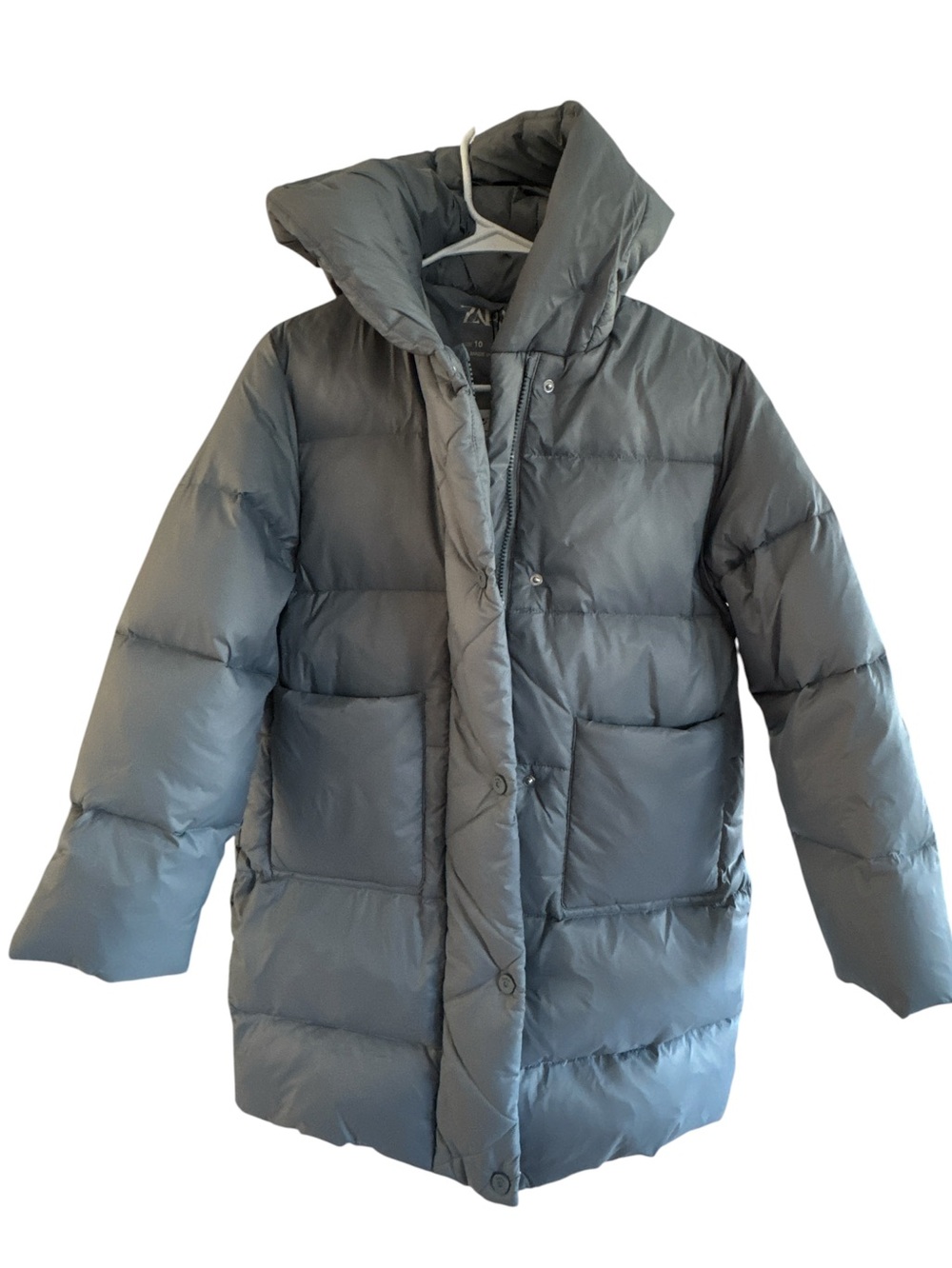 Zara Kids Gray Puffer Coat with High Collar Down Jacket